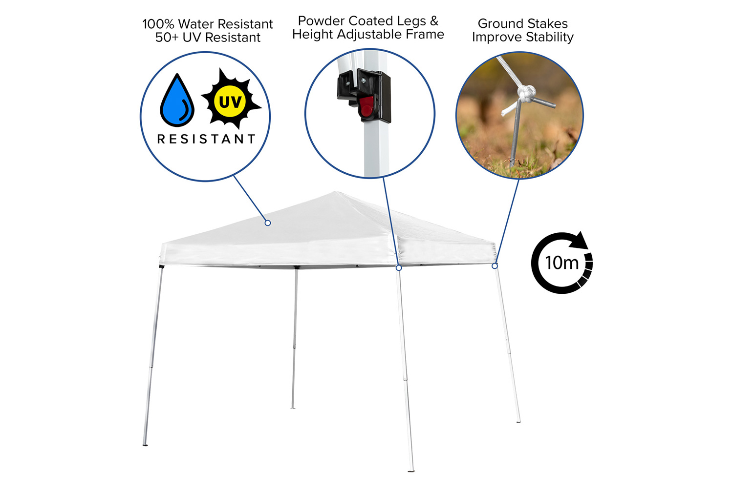 BLNK Harris Outdoor Pop Up Event Slanted Leg Canopy Tent with Carry Bag - White, 8'W x 8'L