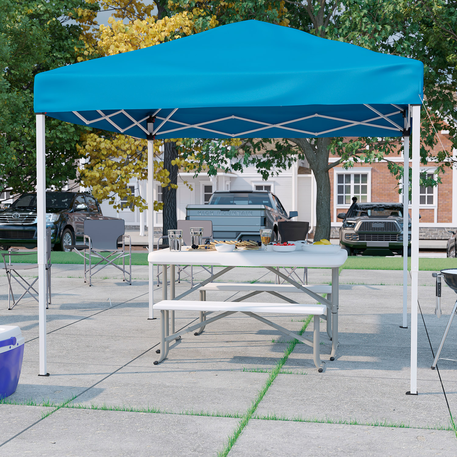 BLNK Kramer Pop Up Event Canopy Tent with Carry Bag and Folding Bench Set