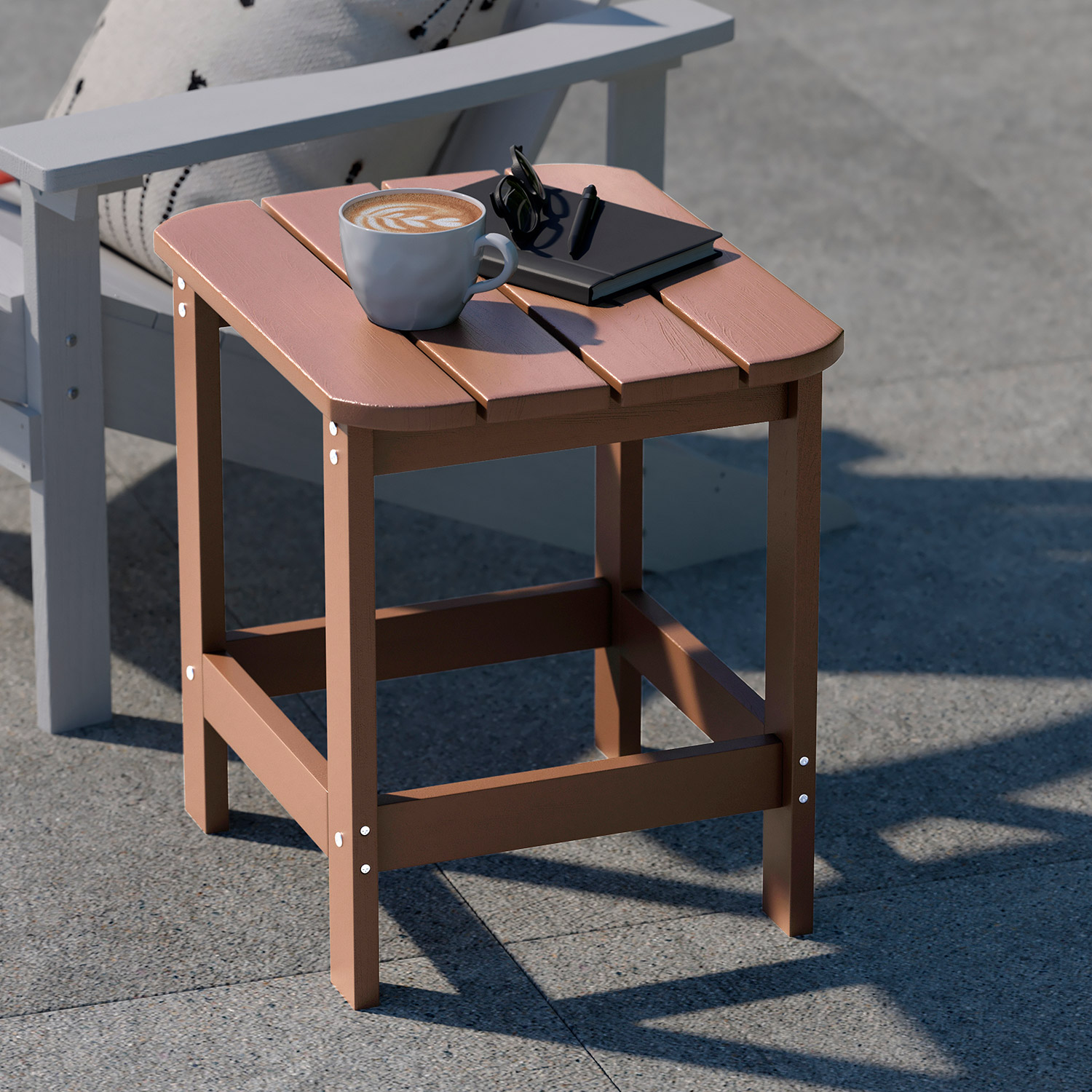 BLNK Charlestown Commercial All-Weather Poly Resin Wood Adirondack Side Table - Natural Cedar