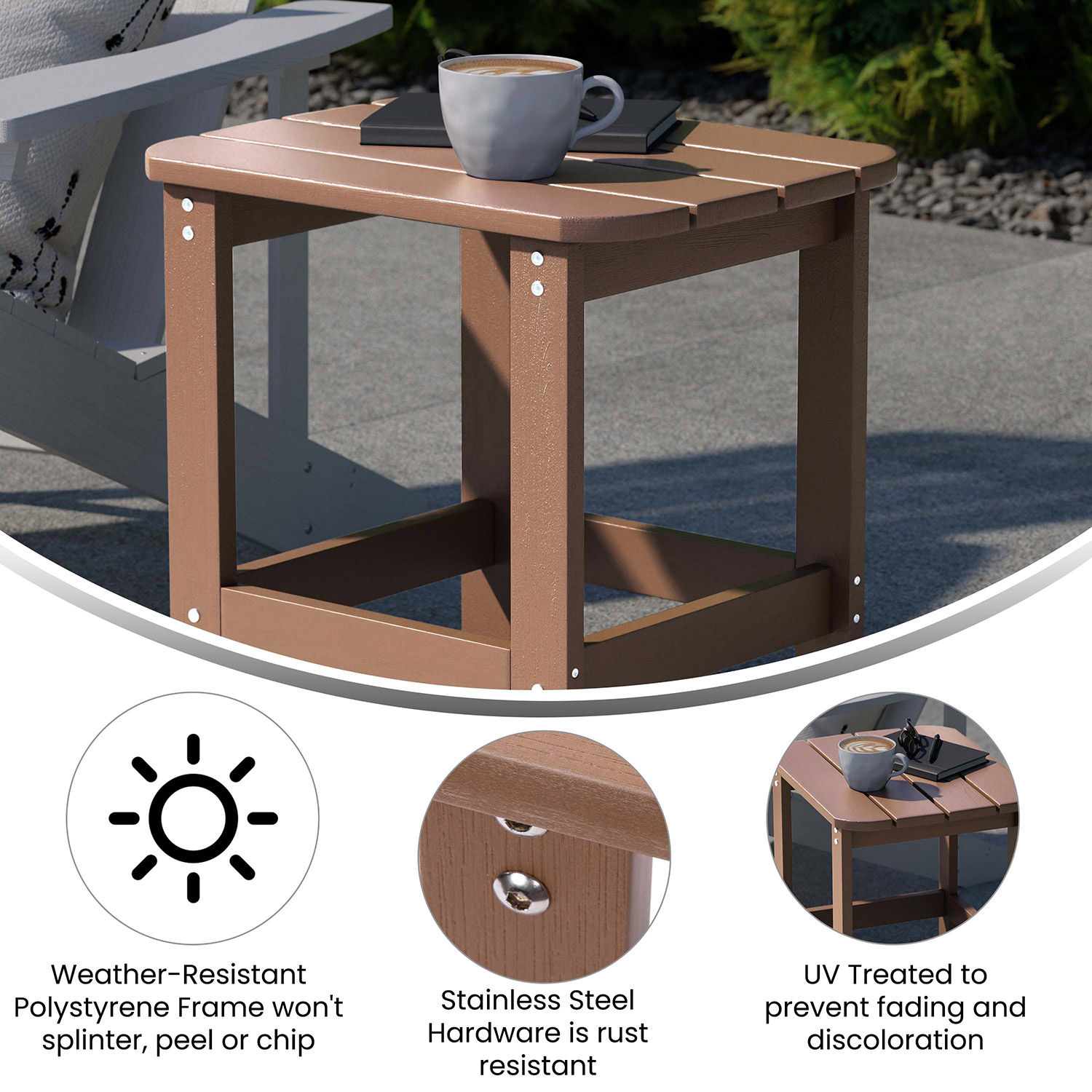 BLNK Charlestown Commercial All-Weather Poly Resin Wood Adirondack Side Table - Natural Cedar