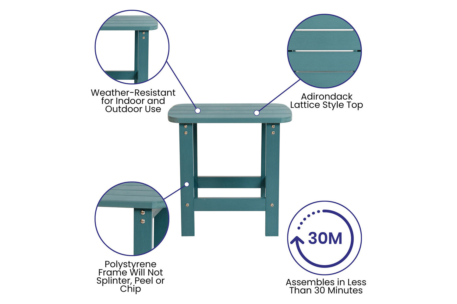 BLNK Charlestown Commercial All-Weather Poly Resin Wood Adirondack Side Table - Sea Foam