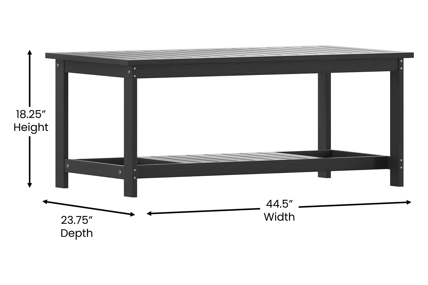 BLNK Charlestown Commercial All-Weather Poly Resin Wood Two Tiered Adirondack Slatted Coffee Conversation Table - Black