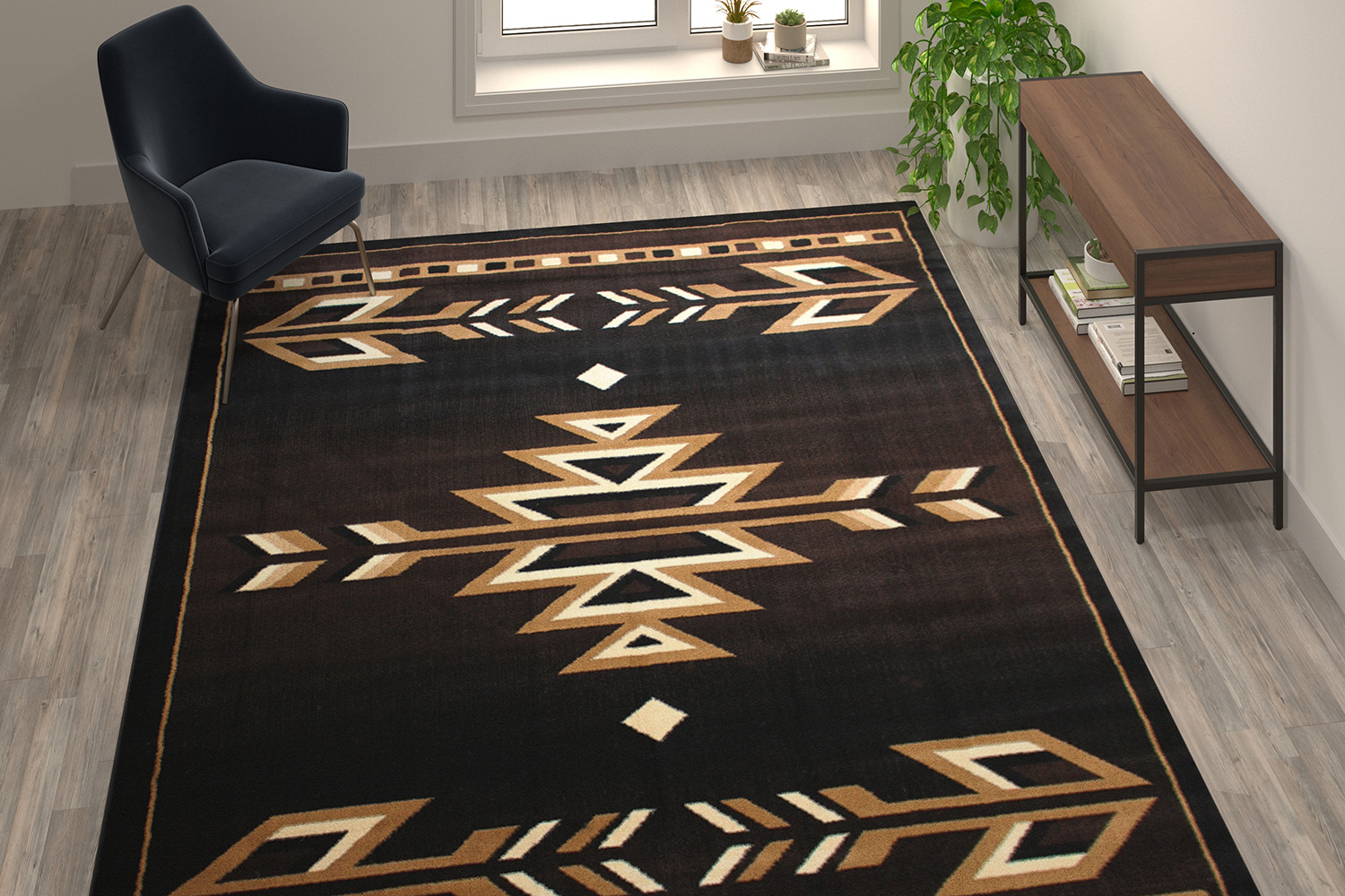 BLNK Amado Collection Southwestern Style Olefin Accent Area Rug with Jute Backing