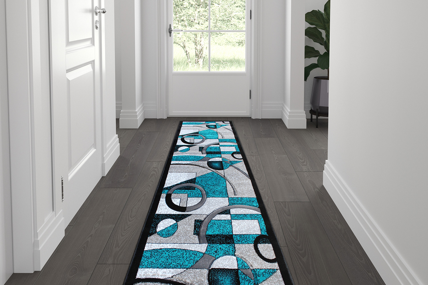 BLNK Elias Collection Geometric Abstract Olefin Area Rug with Jute Backing