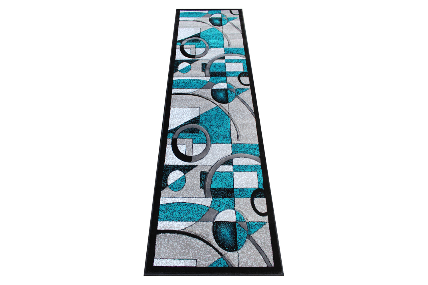 BLNK Elias Collection Geometric Abstract Olefin Area Rug with Jute Backing - Turquoise, 2'W x 7'L