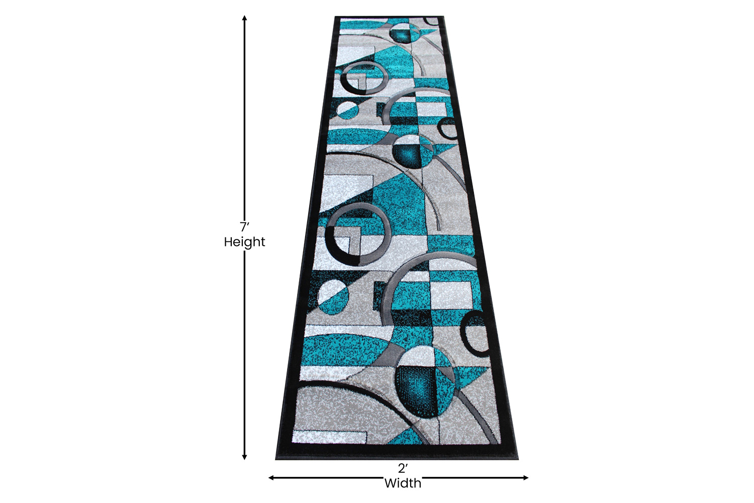 BLNK Elias Collection Geometric Abstract Olefin Area Rug with Jute Backing - Turquoise, 2'W x 7'L