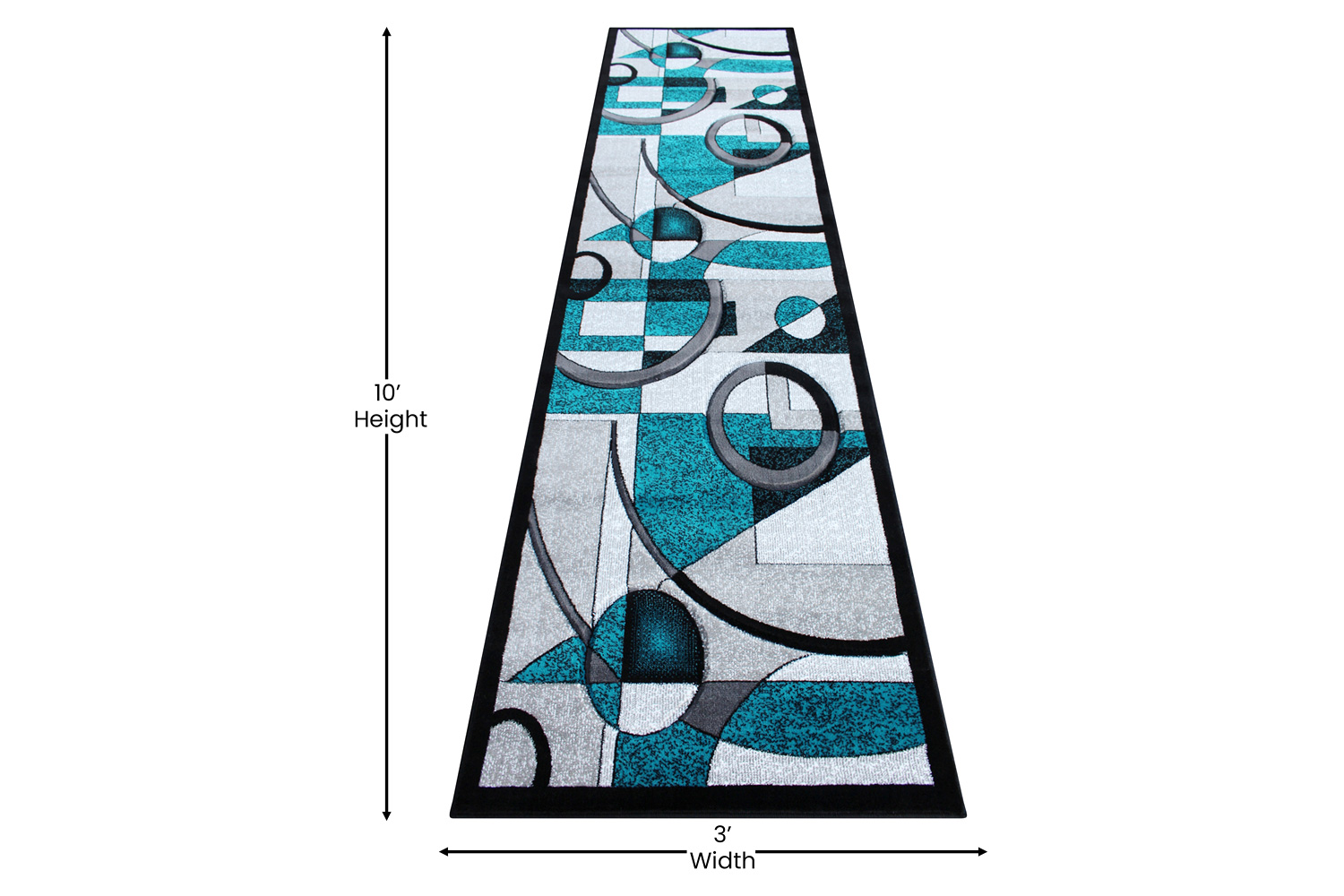 BLNK Elias Collection Geometric Abstract Olefin Area Rug with Jute Backing - Turquoise, 3'W x 10'L