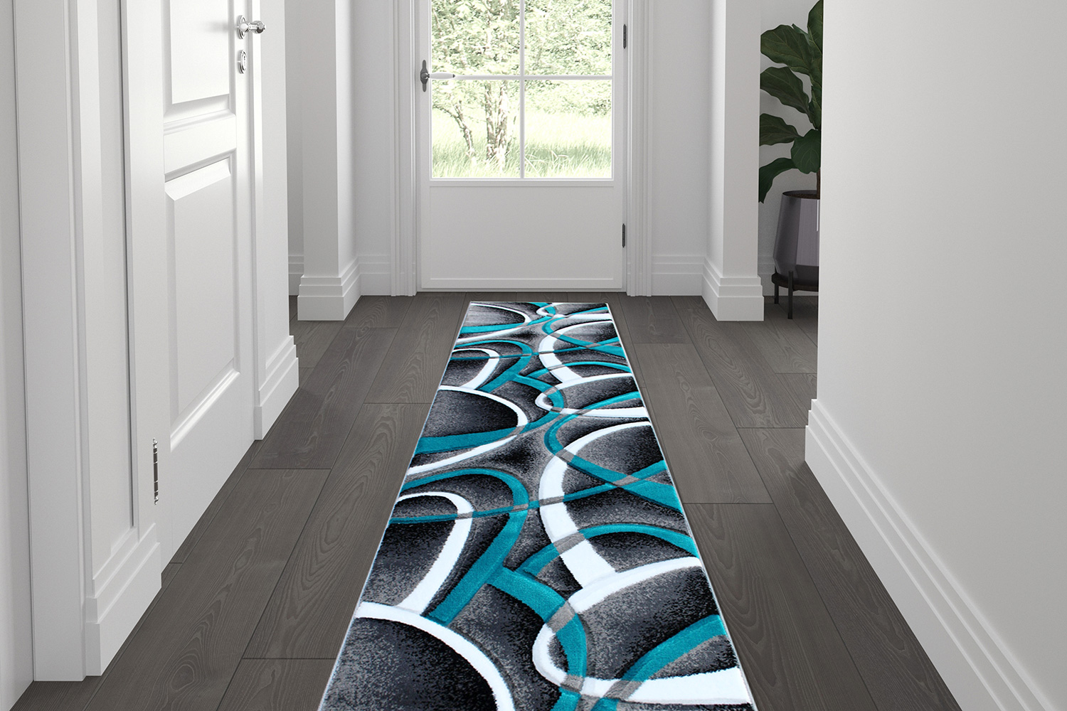 BLNK Atlan Collection Abstract Olefin Area Rug with Jute Backing