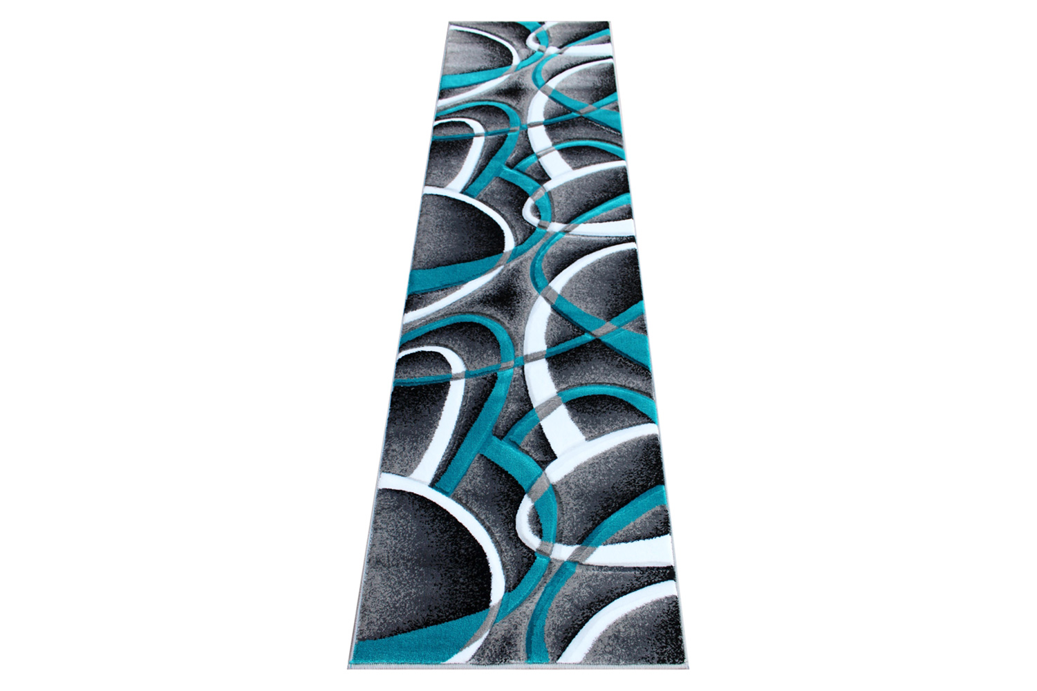 BLNK Atlan Collection Abstract Olefin Area Rug with Jute Backing - Turquoise, 2'W x 7'L