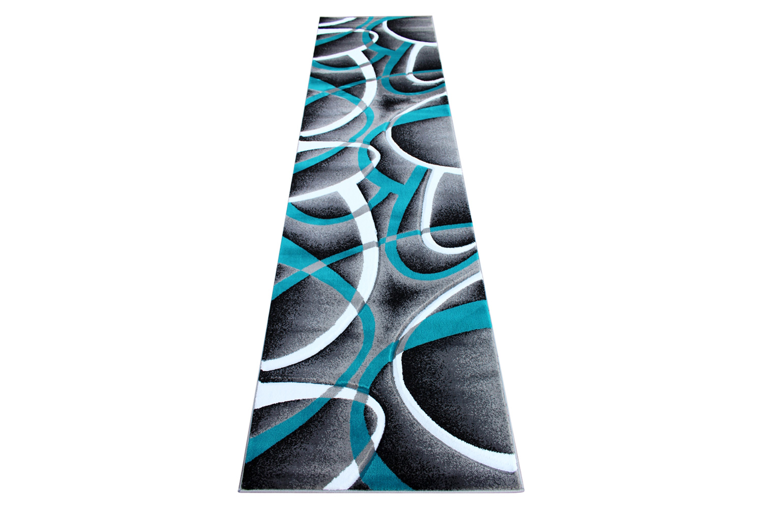 BLNK Atlan Collection Abstract Olefin Area Rug with Jute Backing - Turquoise, 3'W x 10'L