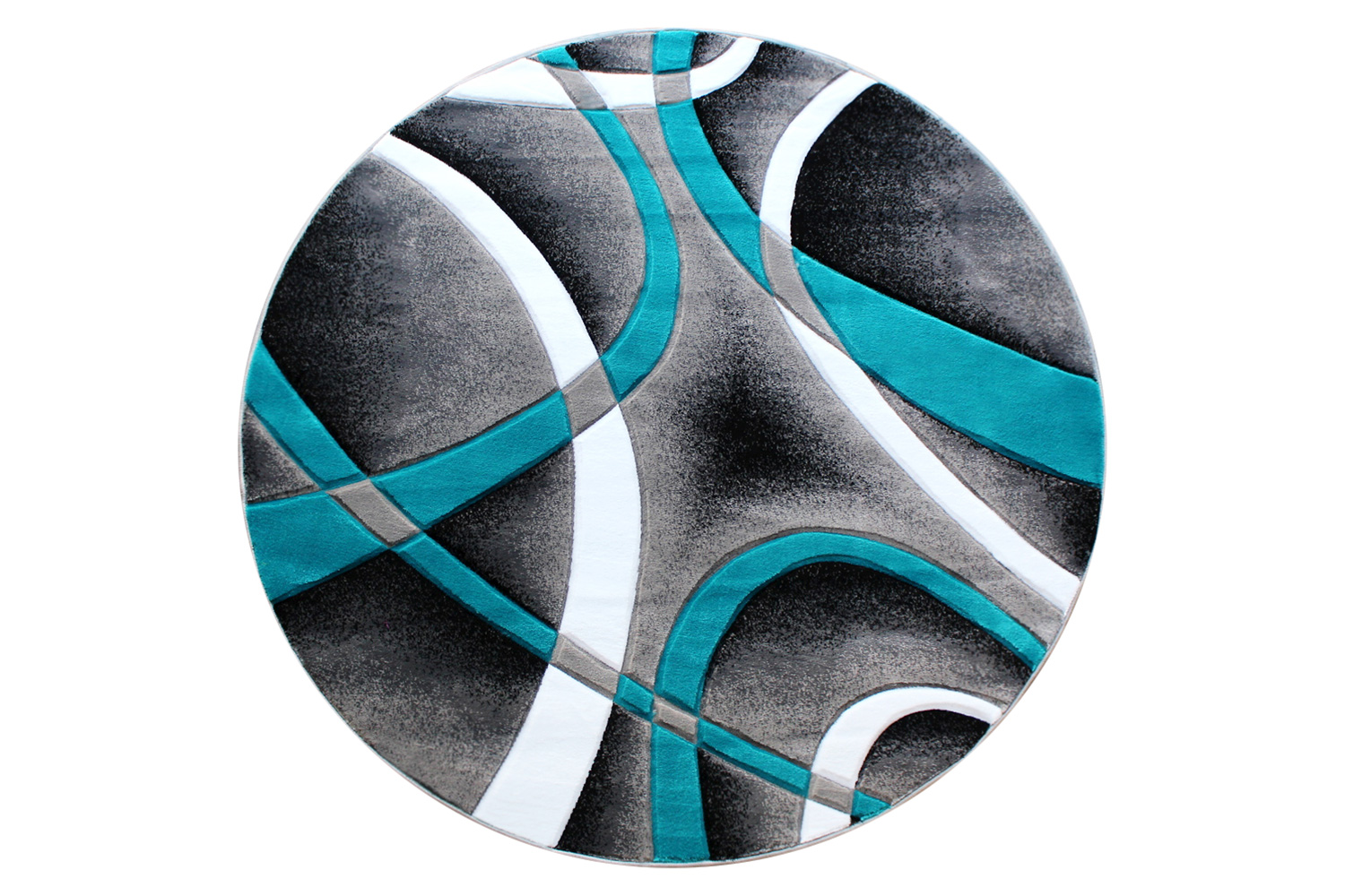 BLNK Atlan Collection Abstract Round Olefin Area Rug with Jute Backing - Turquoise, 5'W x 5'L