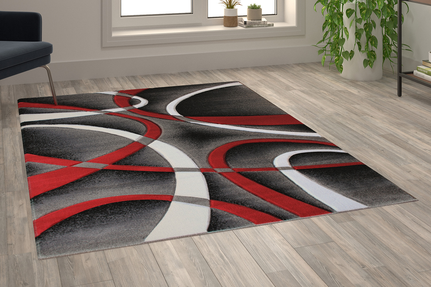 BLNK Atlan Collection Abstract Olefin Area Rug with Jute Backing - Red, 5'W x 7'L