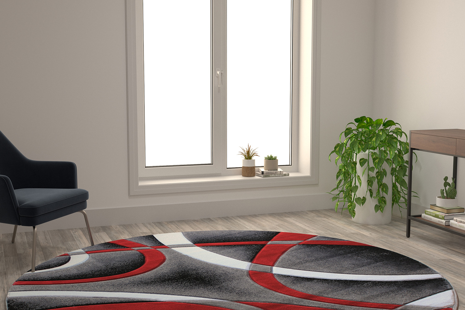 BLNK Atlan Collection Abstract Round Olefin Area Rug with Jute Backing