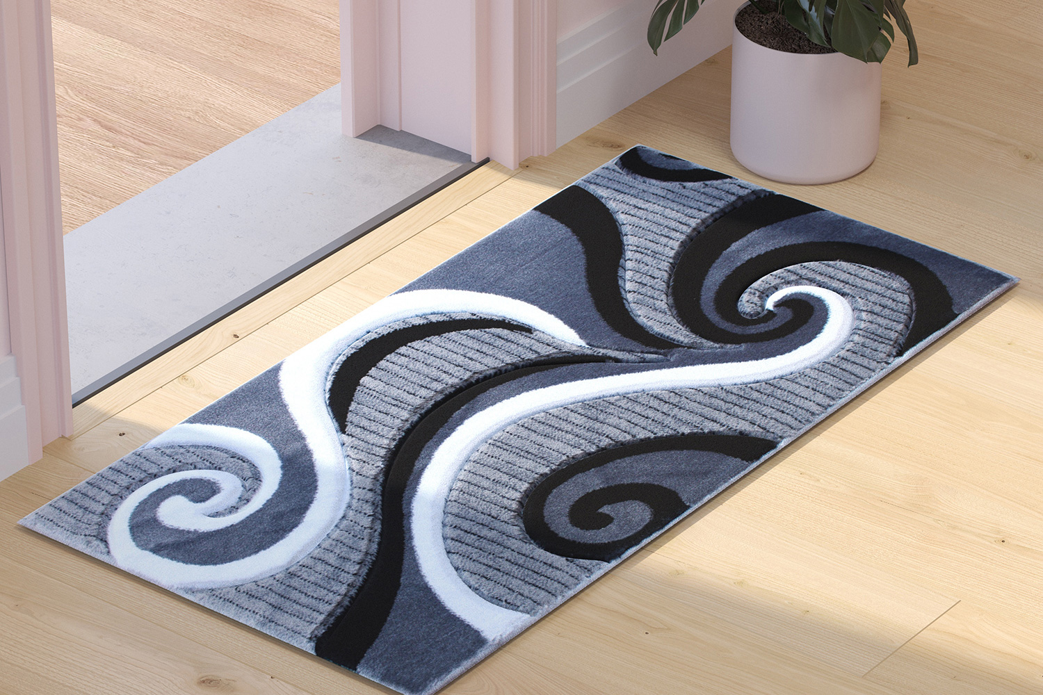 BLNK Athos Collection Abstract Olefin Area Rug with Jute Backing