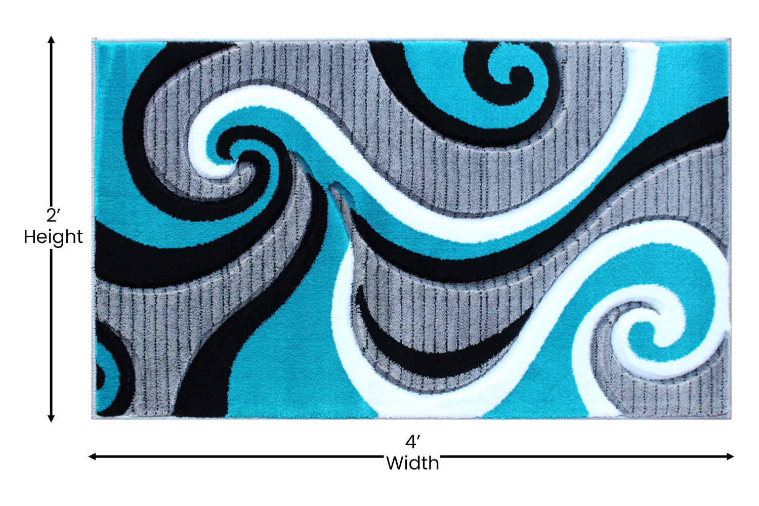 BLNK Athos Collection Abstract Olefin Area Rug with Jute Backing - Turquoise, 2'W x 3'L