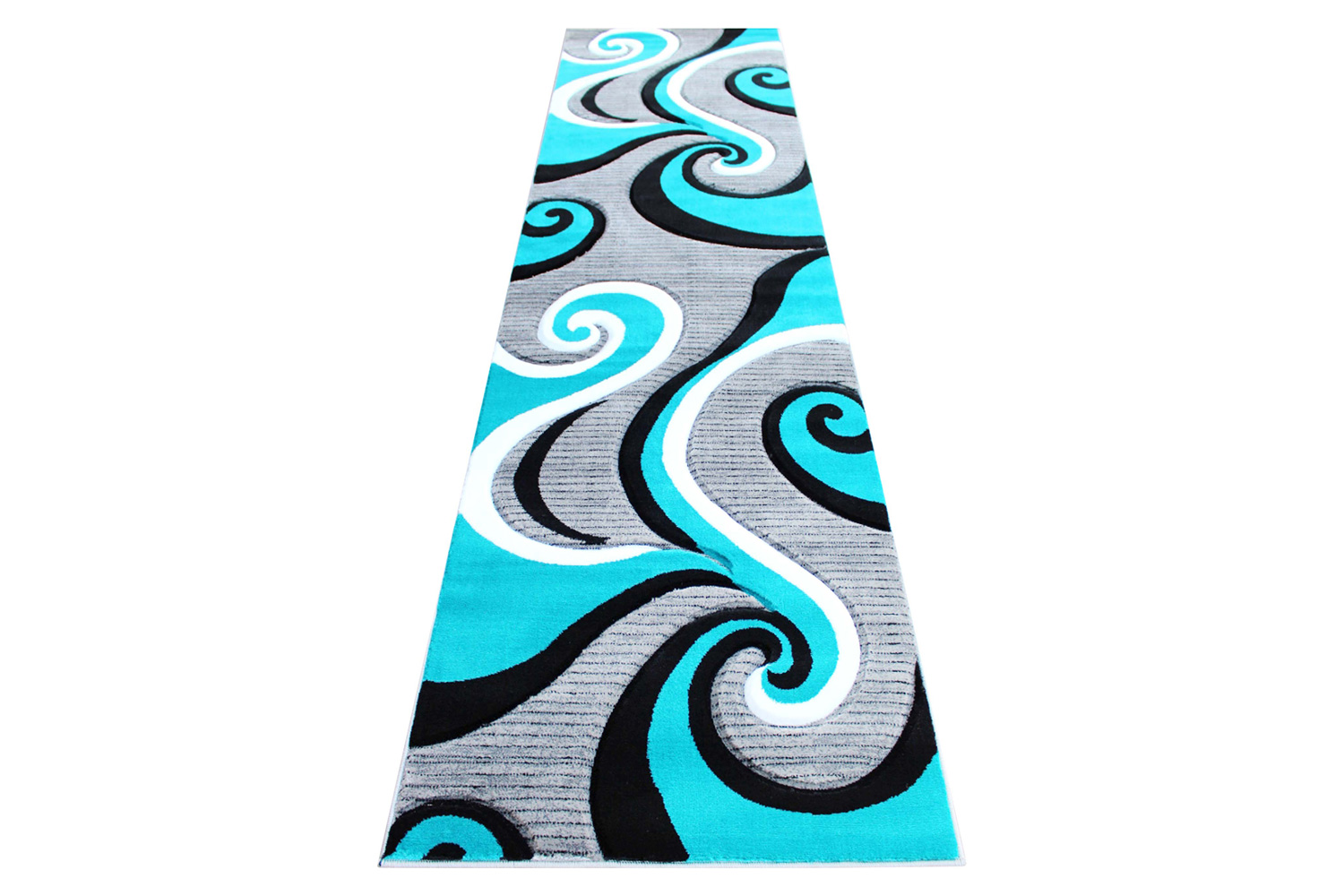 BLNK Athos Collection Abstract Olefin Area Rug with Jute Backing - Turquoise, 3'W x 10'L