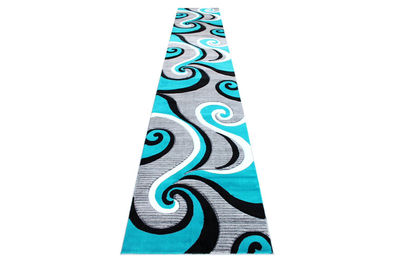 BLNK Athos Collection Abstract Olefin Area Rug with Jute Backing - Turquoise, 3'W x 16'L