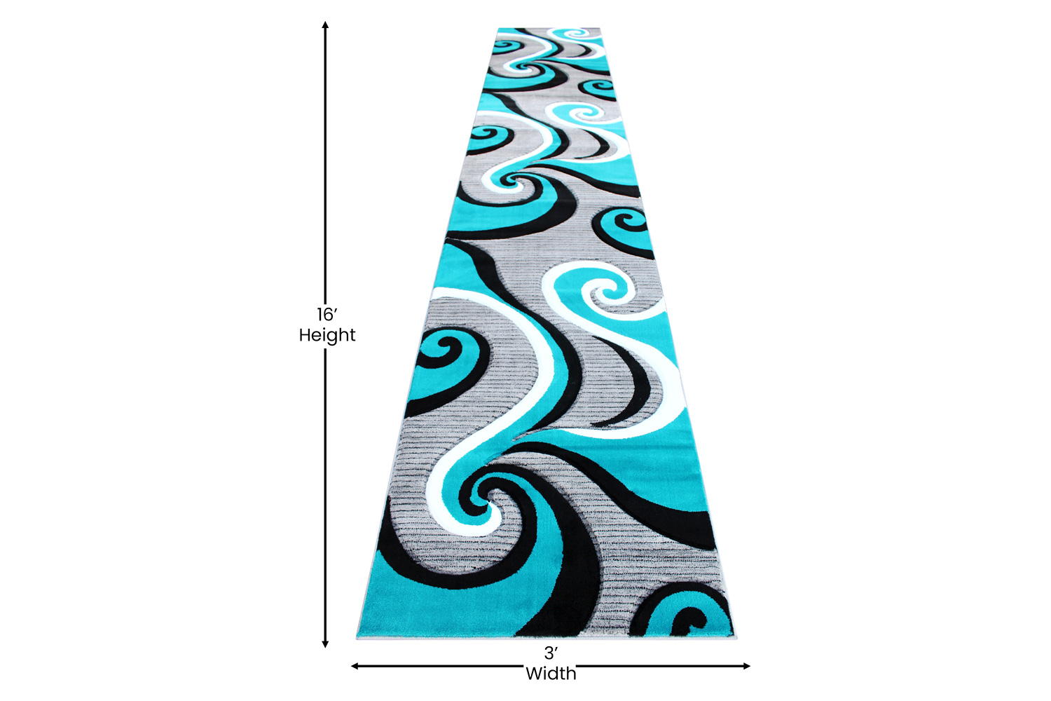 BLNK Athos Collection Abstract Olefin Area Rug with Jute Backing - Turquoise, 3'W x 16'L