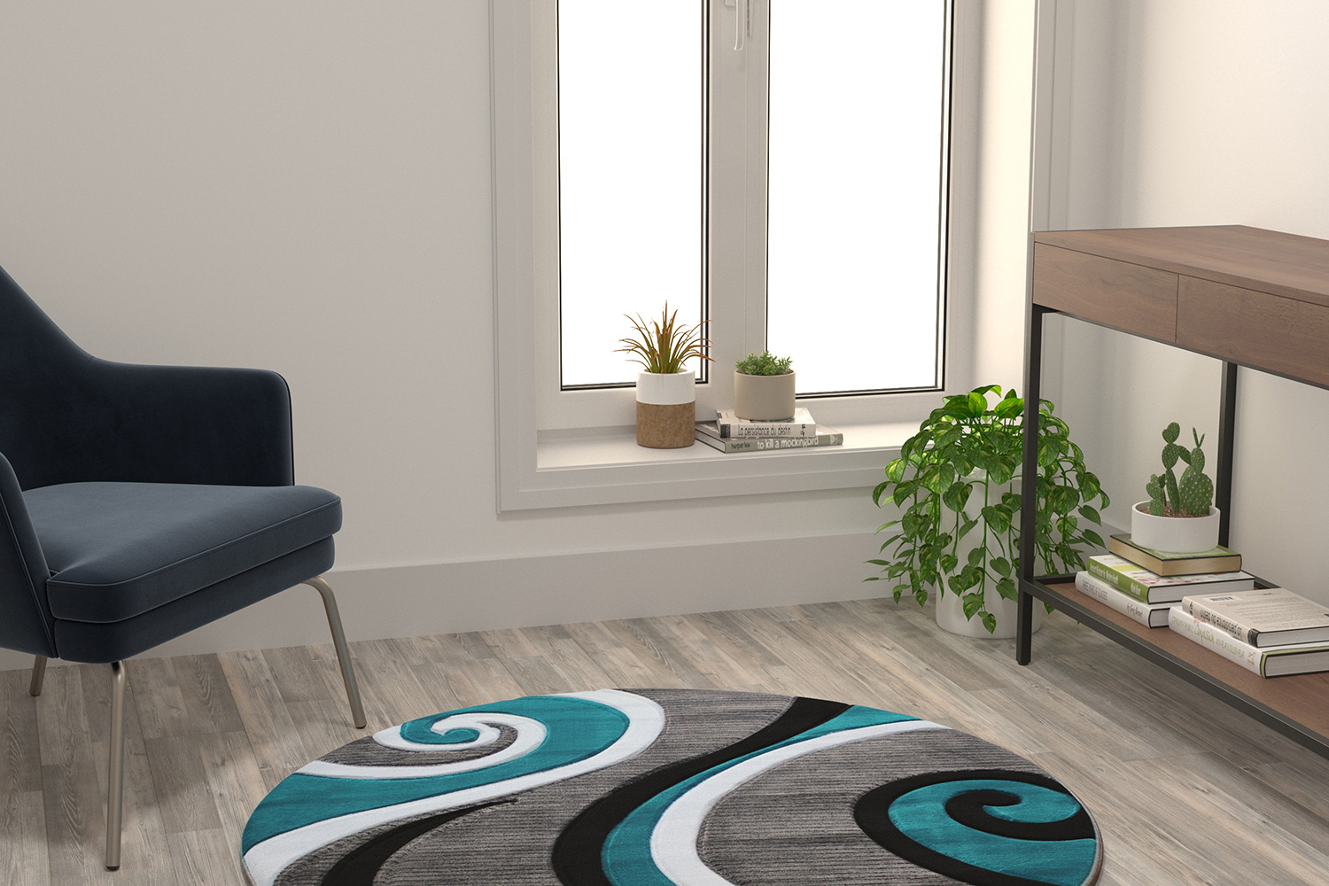 BLNK Athos Collection Abstract Olefin Area Rug with Jute Backing