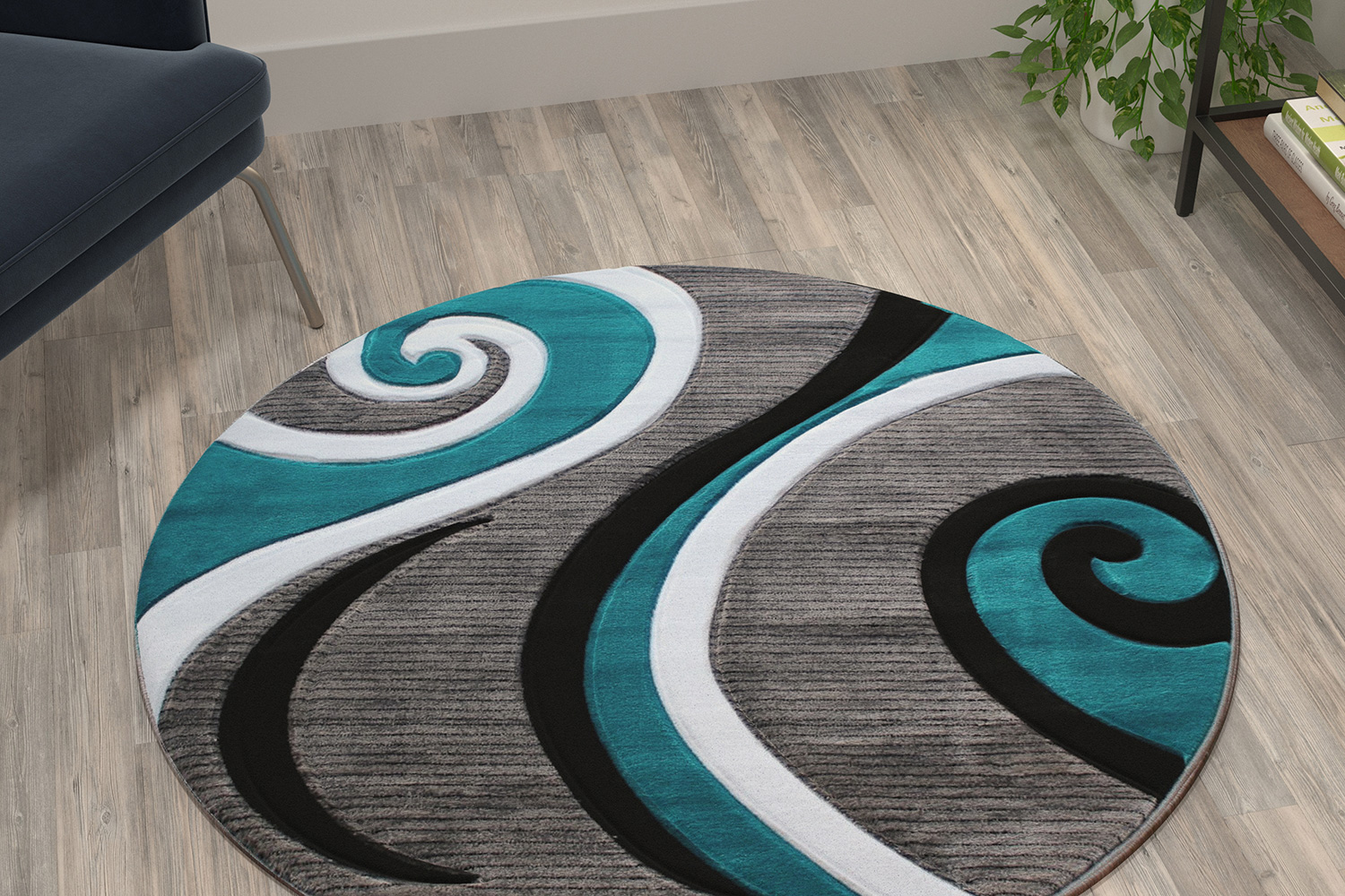 BLNK Athos Collection Abstract Olefin Area Rug with Jute Backing - Turquoise, 4'W x 4'L