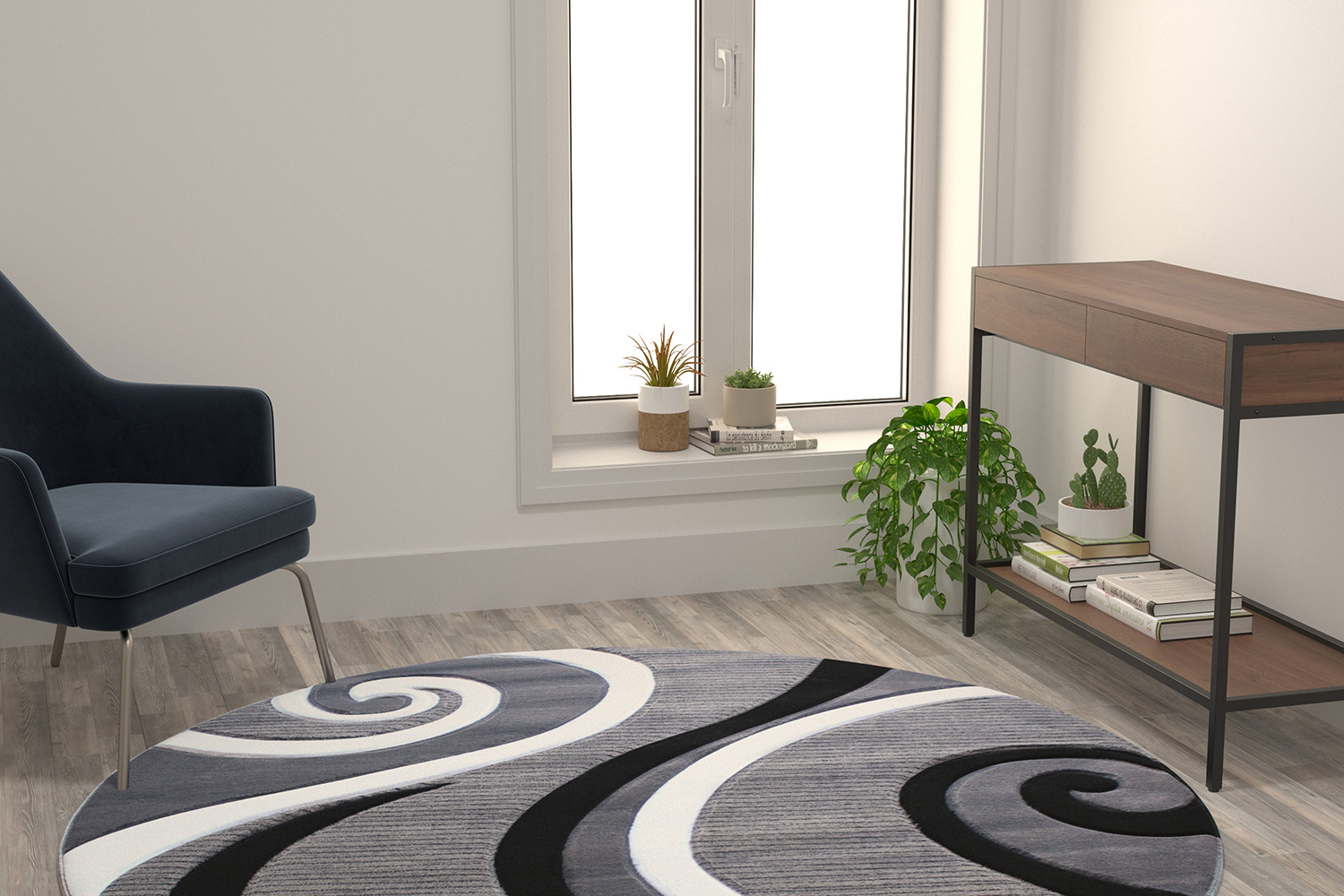 BLNK Athos Collection Abstract Olefin Area Rug with Jute Backing