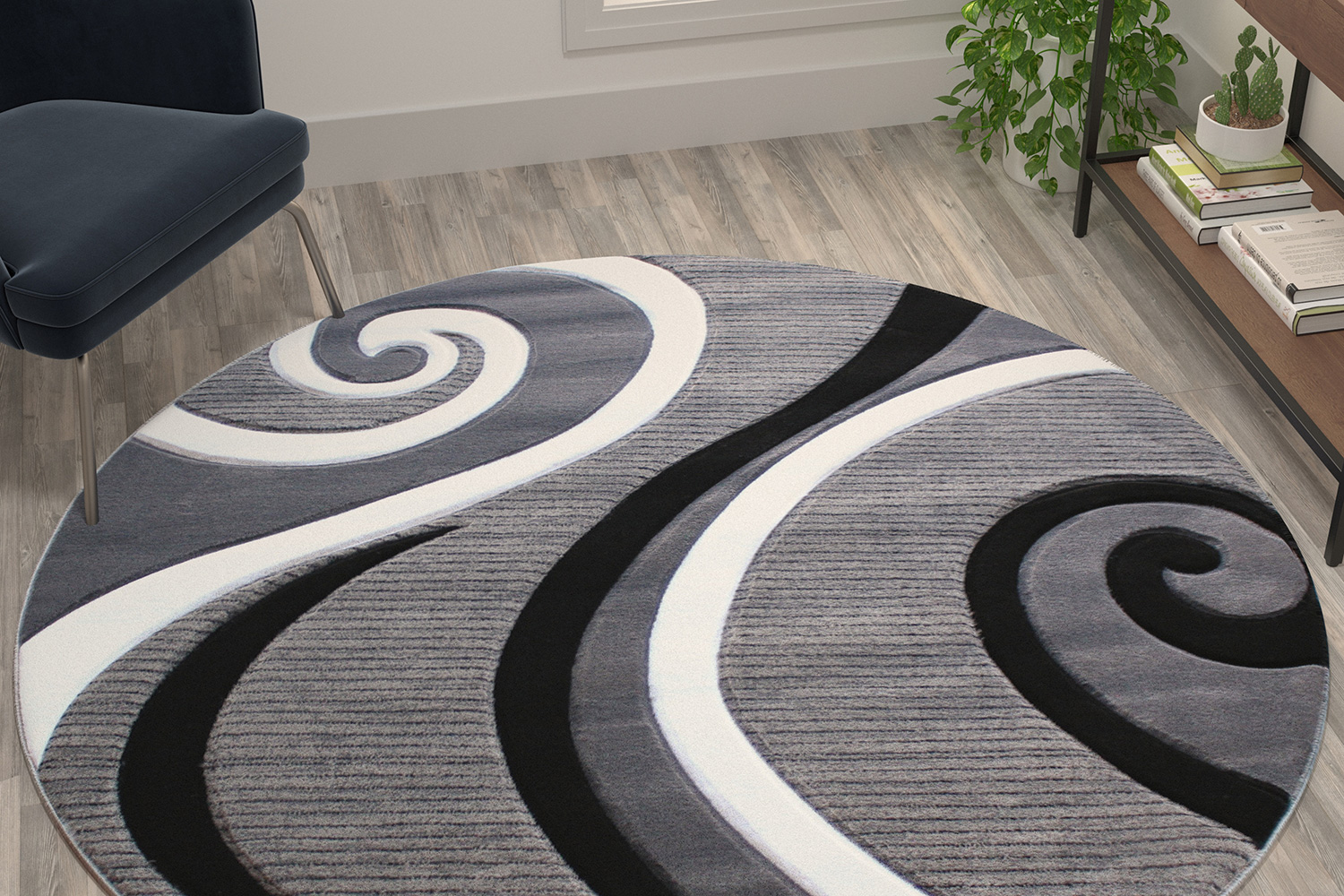 BLNK Athos Collection Abstract Olefin Area Rug with Jute Backing - Gray, 5'W x 5'L