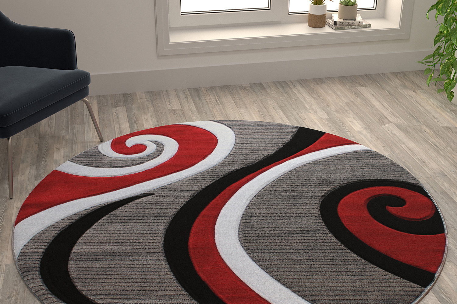 BLNK Athos Collection Abstract Olefin Area Rug with Jute Backing