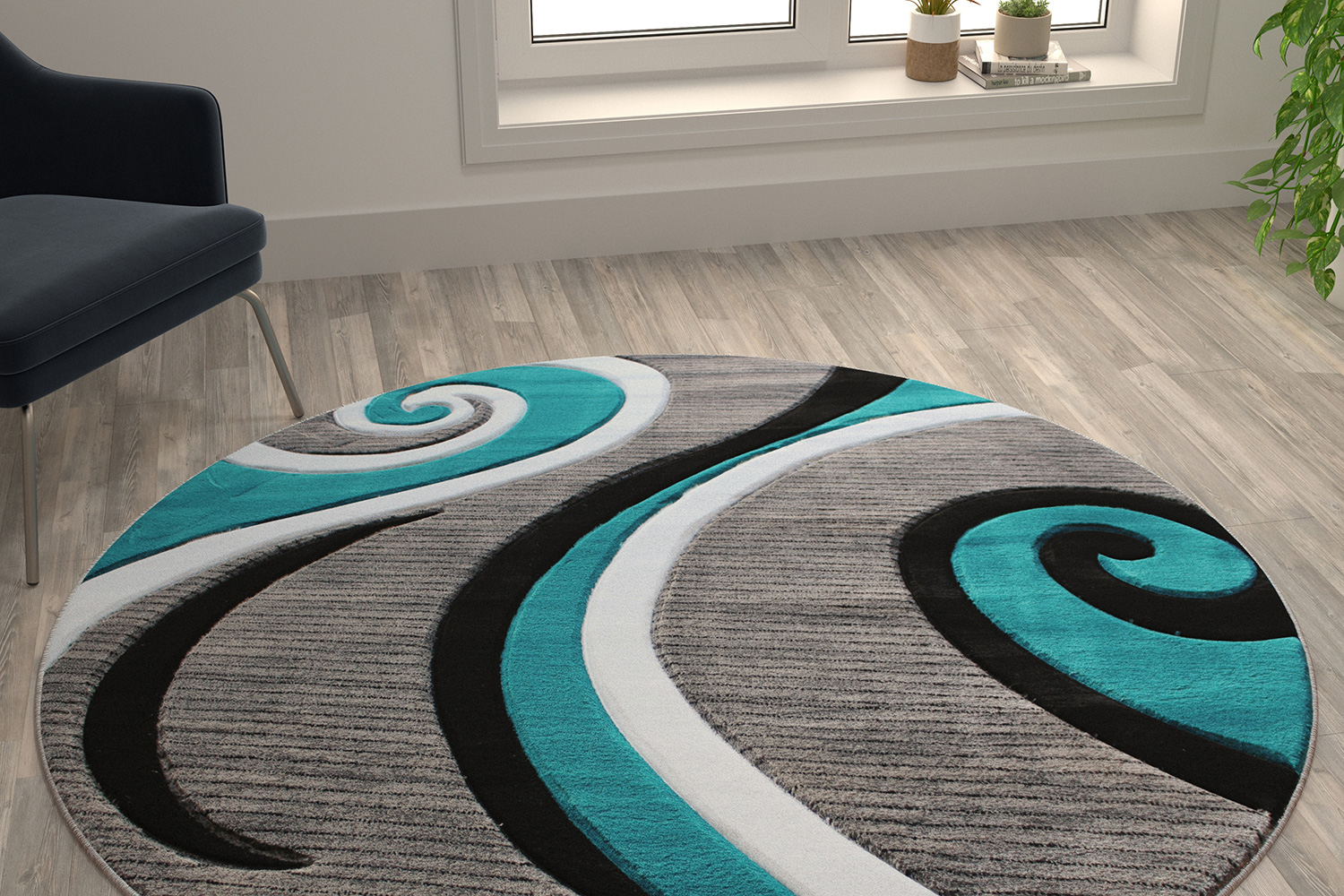 BLNK Athos Collection Abstract Olefin Area Rug with Jute Backing