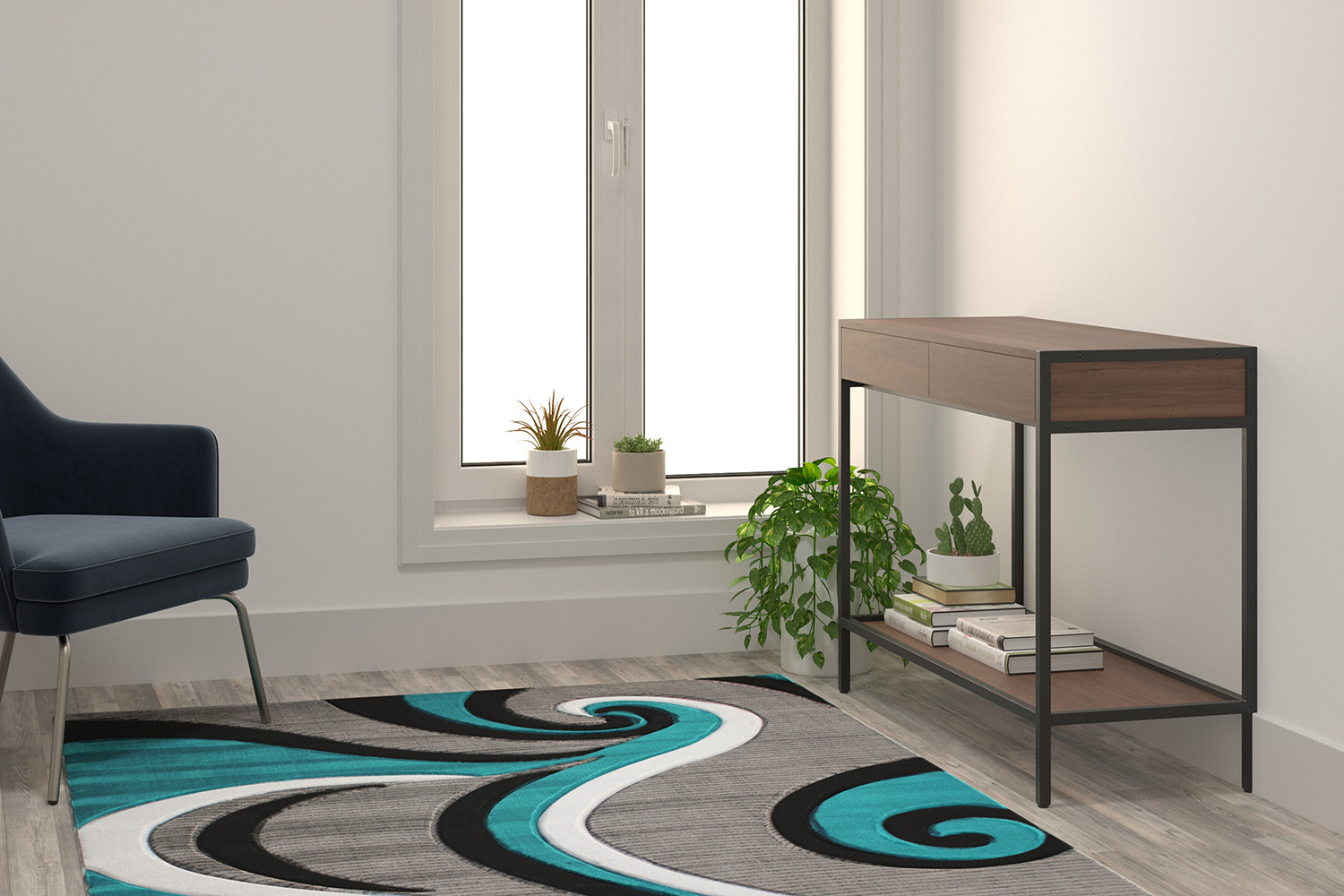 BLNK Athos Collection Abstract Olefin Area Rug with Jute Backing