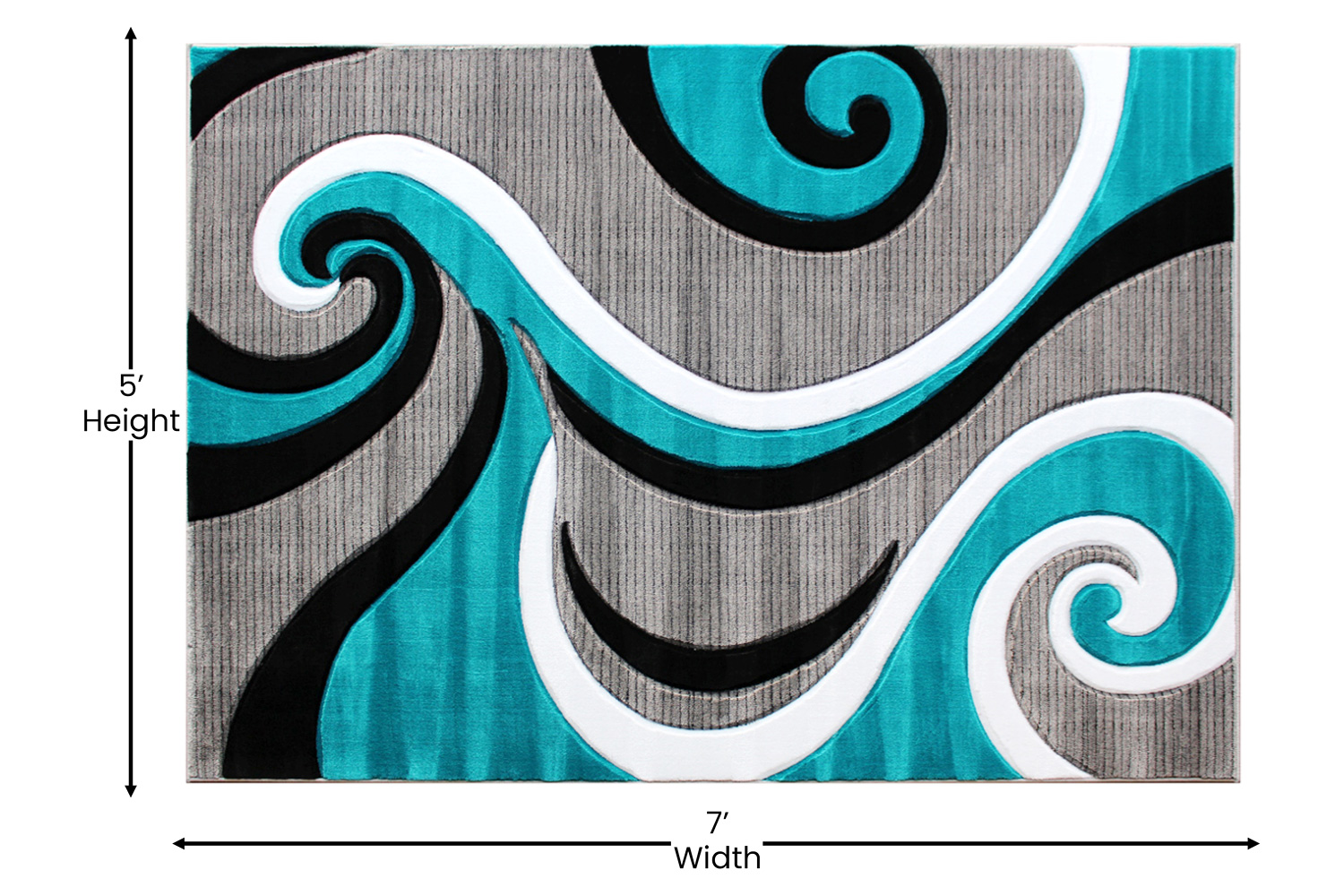 BLNK Athos Collection Abstract Olefin Area Rug with Jute Backing - Turquoise, 5'W x 7'L