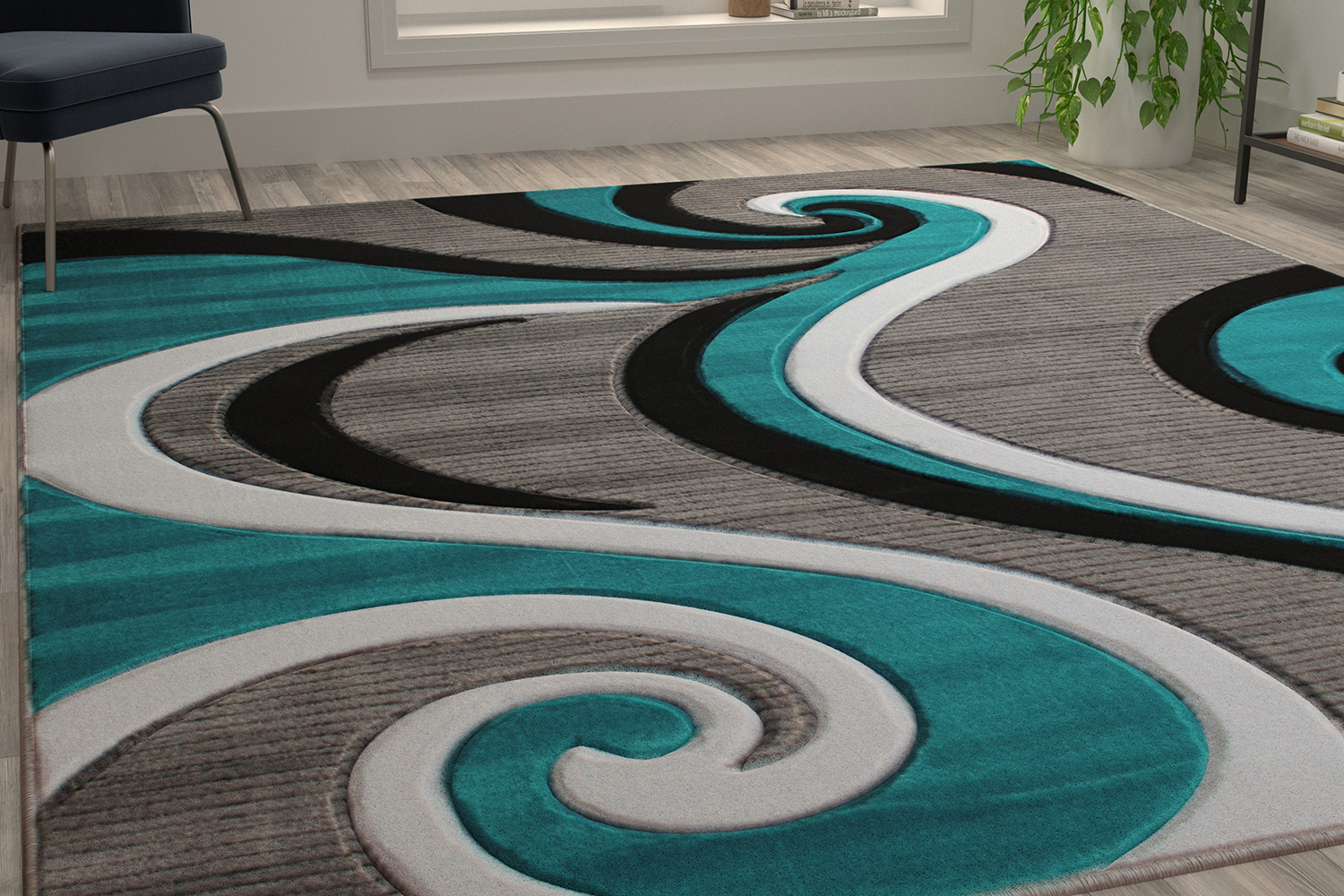 BLNK Athos Collection Abstract Olefin Area Rug with Jute Backing - Turquoise, 8'W x 10'L