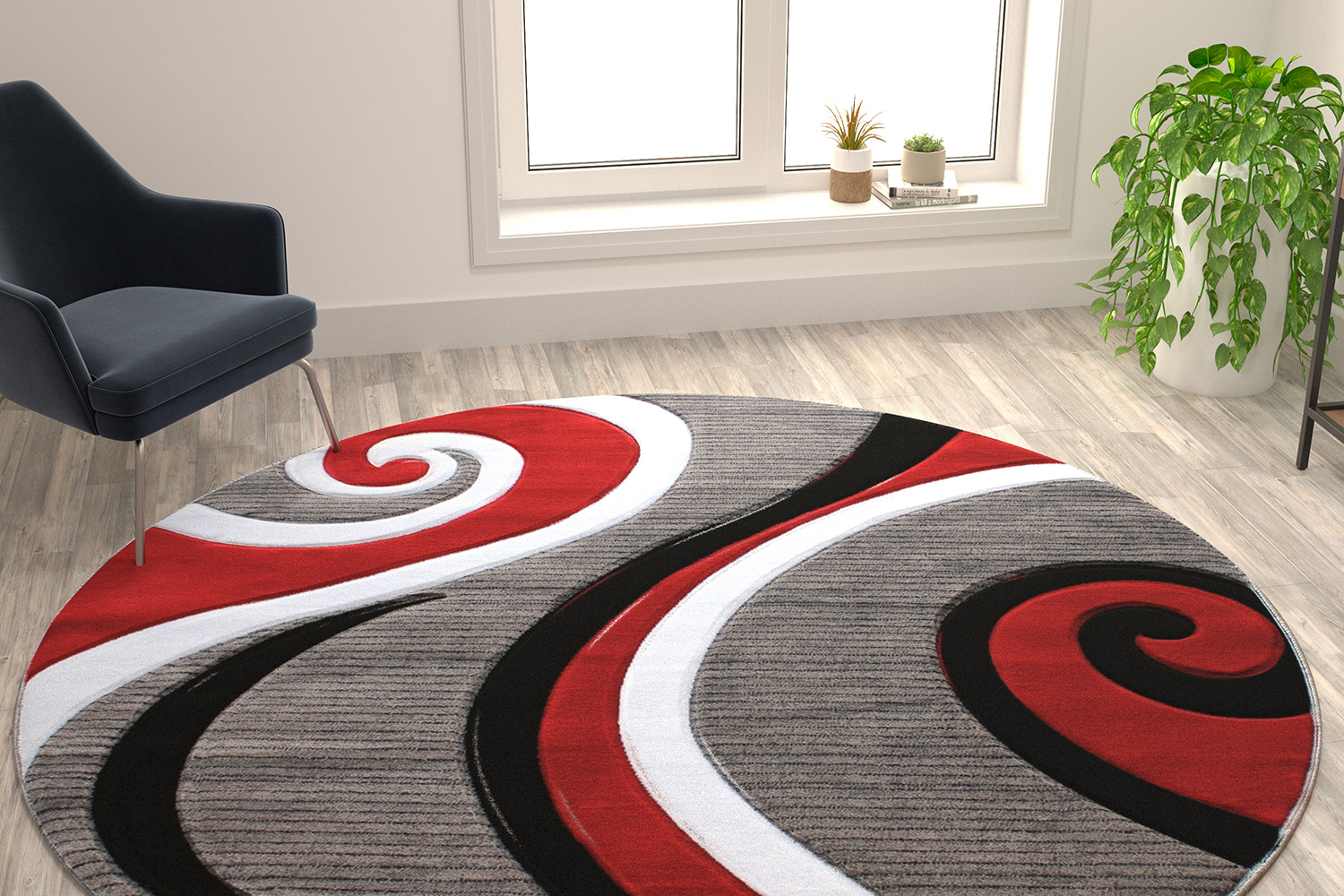 BLNK Athos Collection Abstract Olefin Area Rug with Jute Backing