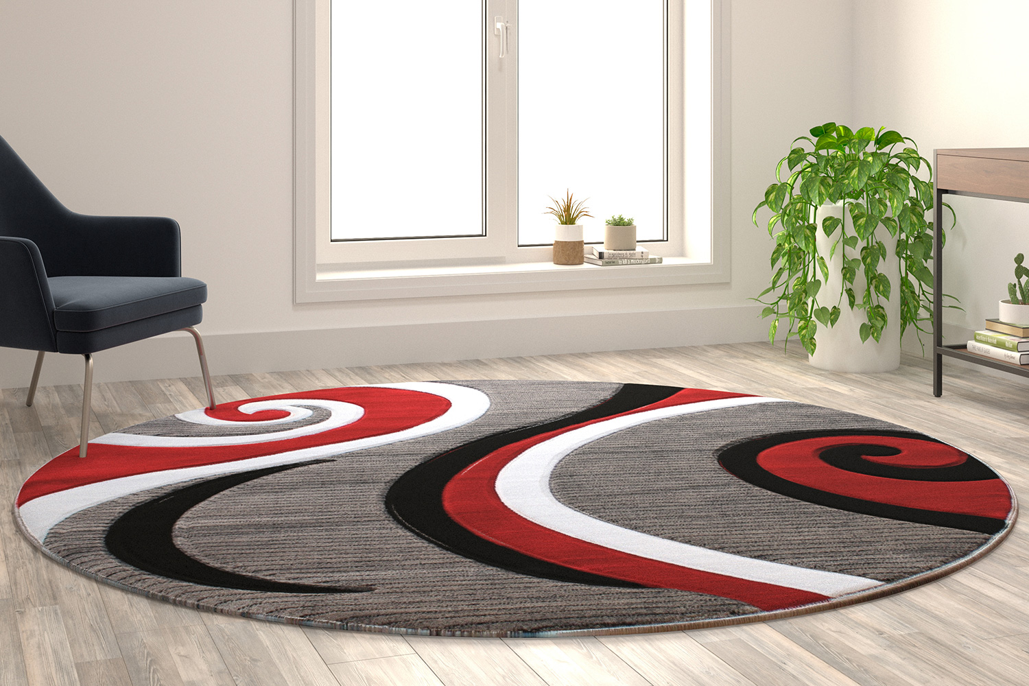 BLNK Athos Collection Abstract Olefin Area Rug with Jute Backing - Red, 8'W x 8'L