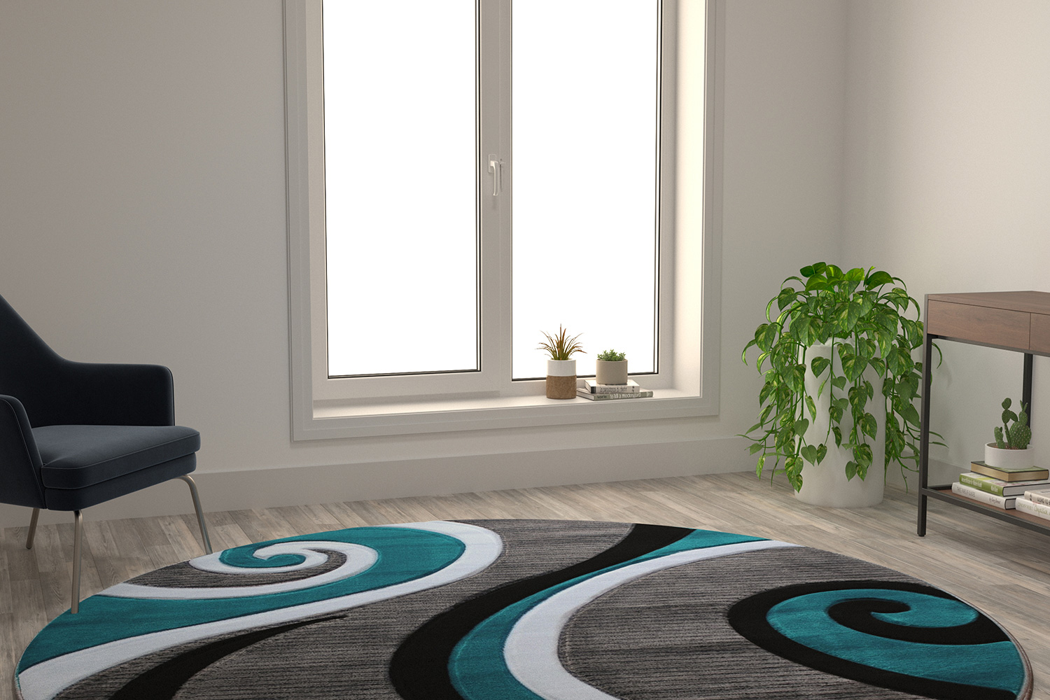 BLNK Athos Collection Abstract Olefin Area Rug with Jute Backing