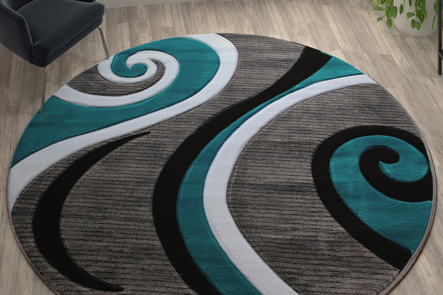 BLNK Athos Collection Abstract Olefin Area Rug with Jute Backing - Turquoise, 8'W x 8'L