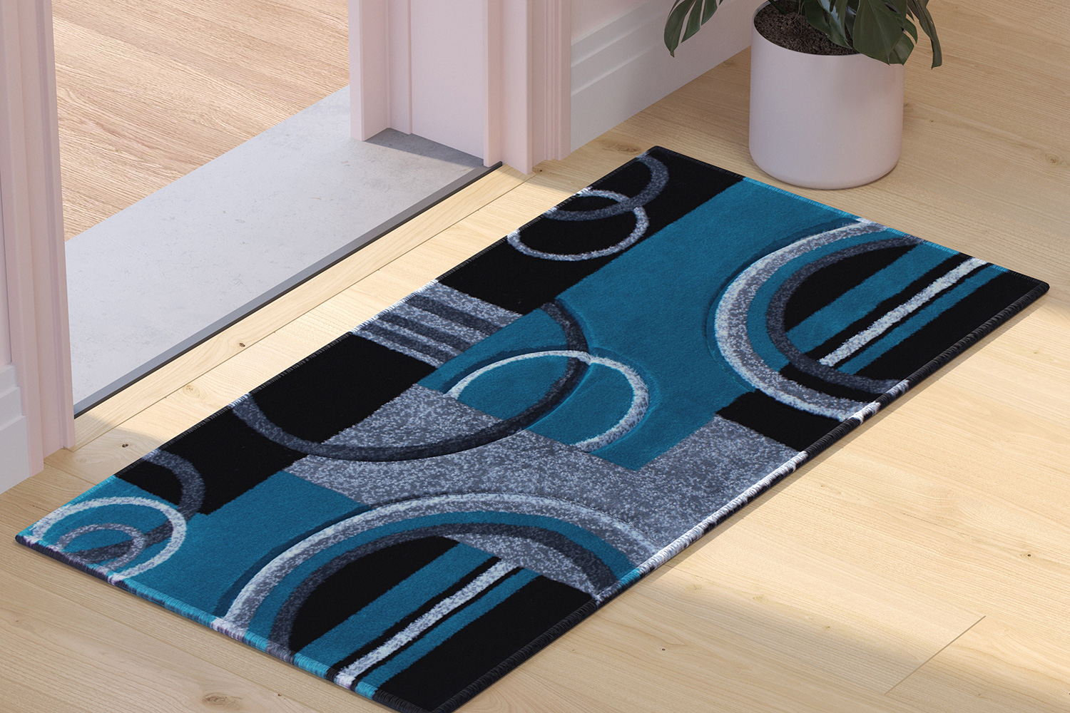 BLNK - Audra Collection Geometric Abstract Olefin Area Rug with Jute Backing