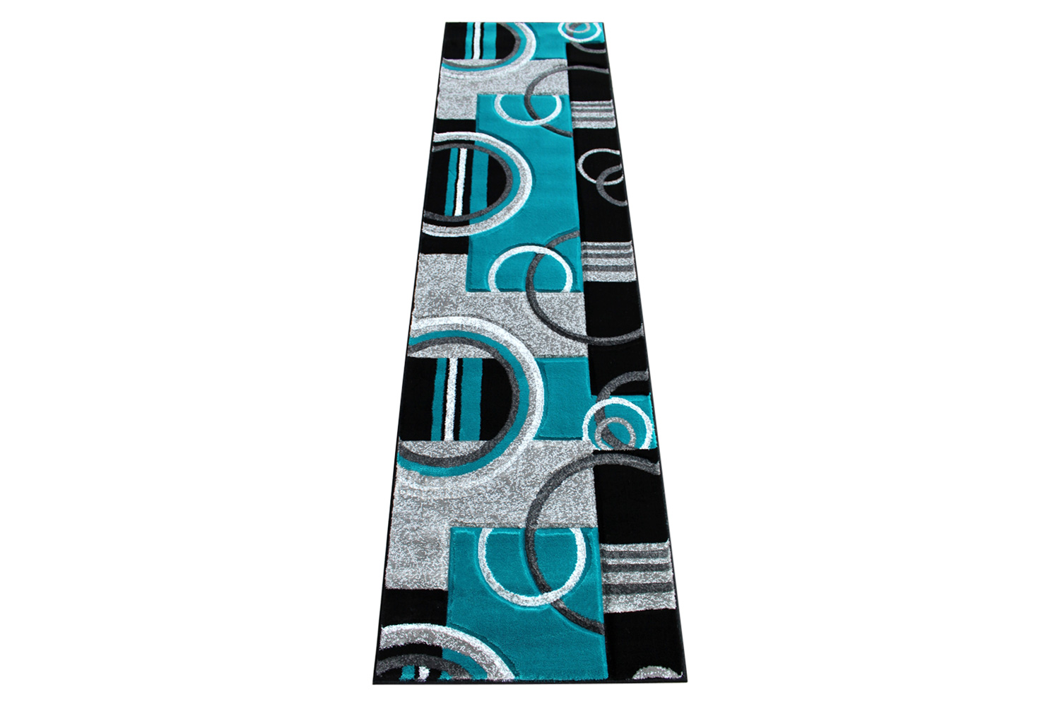 BLNK Audra Collection Geometric Abstract Olefin Area Rug with Jute Backing - Turquoise, 2'W x 7'L