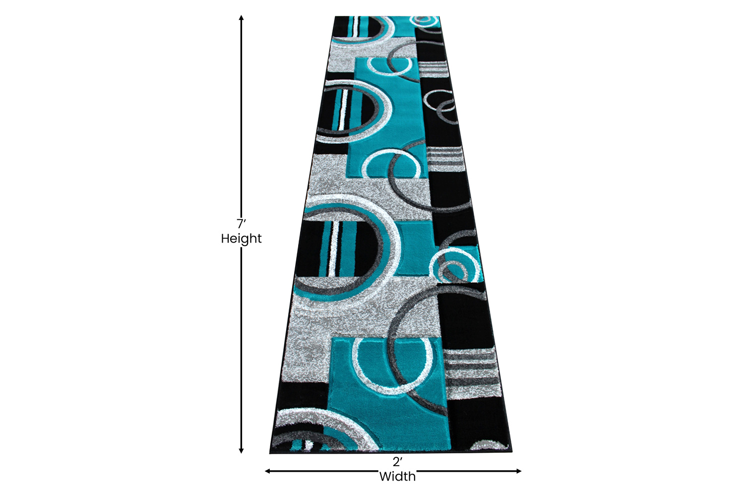 BLNK Audra Collection Geometric Abstract Olefin Area Rug with Jute Backing - Turquoise, 2'W x 7'L