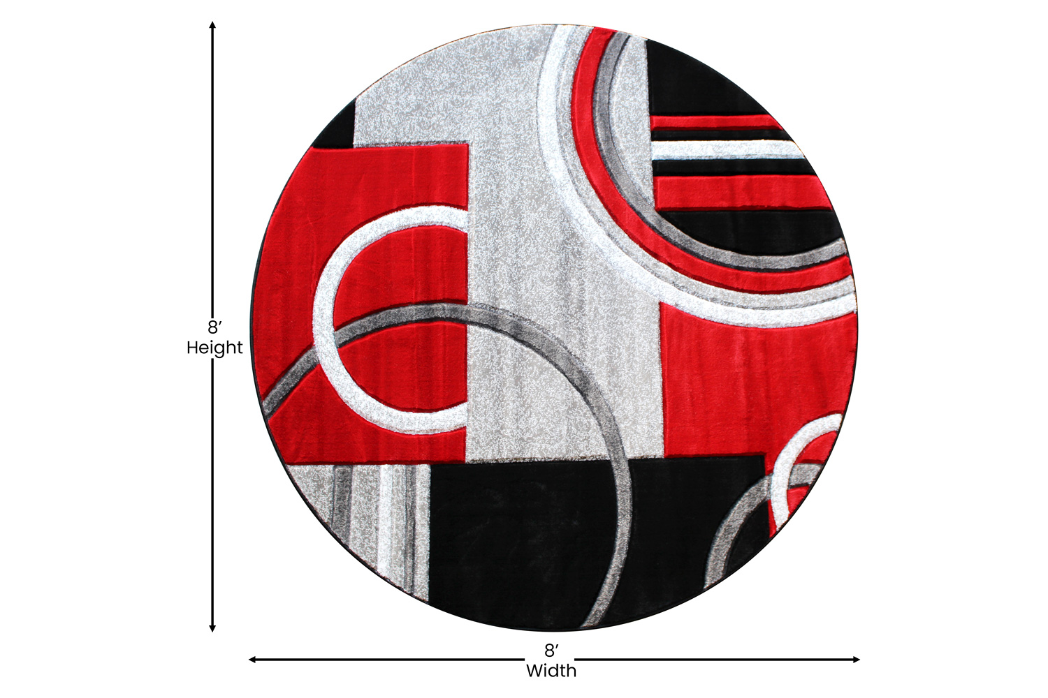 BLNK Audra Collection Abstract Round Olefin Area Rug with Jute Backing - Red, 8'W x 8'L