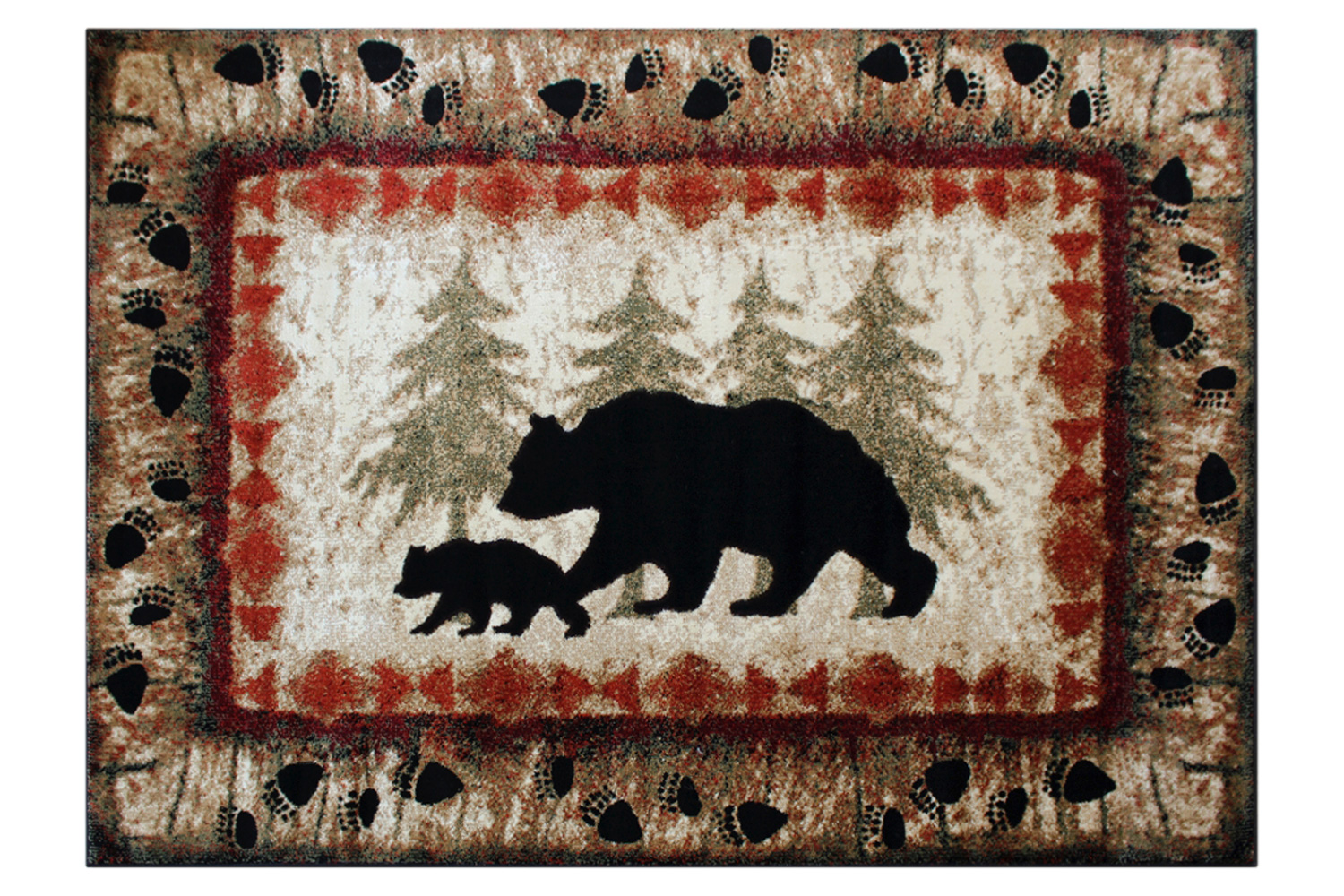 BLNK Ursus Collection Rustic Lodge Wandering Black Bear and Cub Area Rug with Jute Backing - 4'W x 5'L