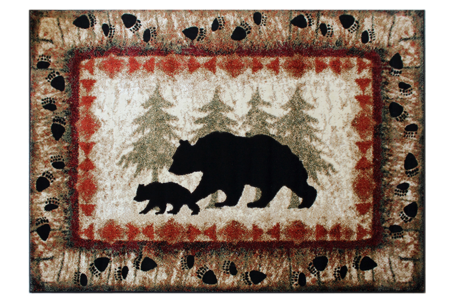 BLNK Ursus Collection Rustic Lodge Wandering Black Bear and Cub Area Rug with Jute Backing - 5'W x 7'L