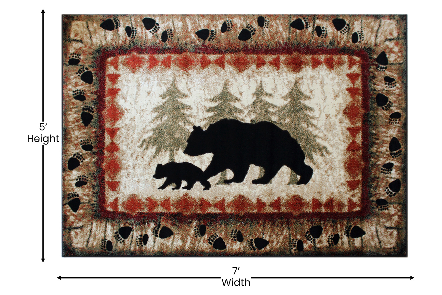 BLNK Ursus Collection Rustic Lodge Wandering Black Bear and Cub Area Rug with Jute Backing - 5'W x 7'L