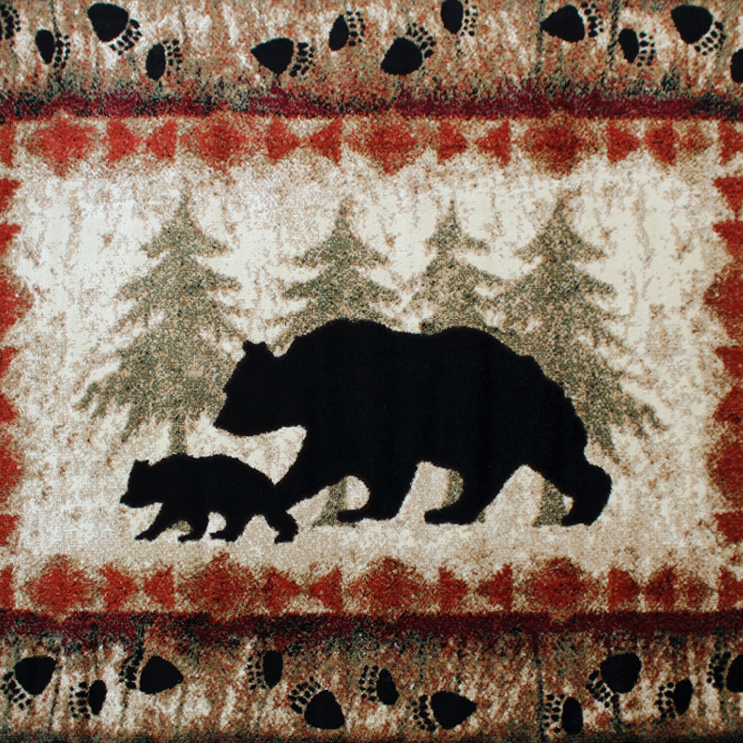 BLNK Ursus Collection Rustic Lodge Wandering Black Bear and Cub Area Rug with Jute Backing - 6'W x 9'L