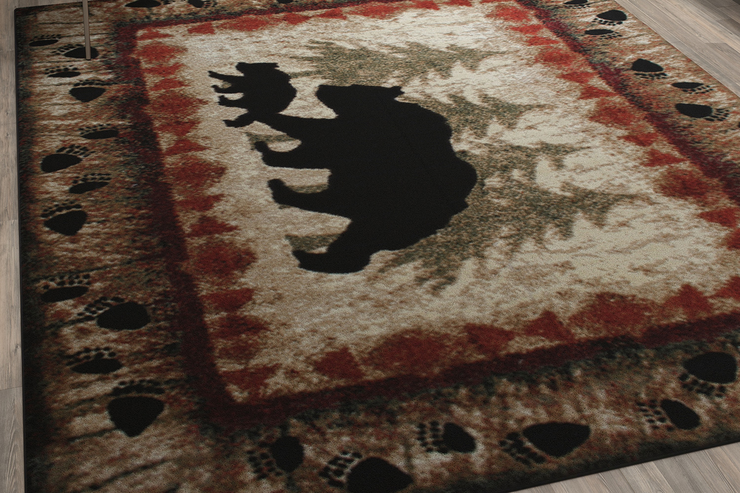 BLNK Ursus Collection Rustic Lodge Wandering Black Bear and Cub Area Rug with Jute Backing - 8'W x 10'L