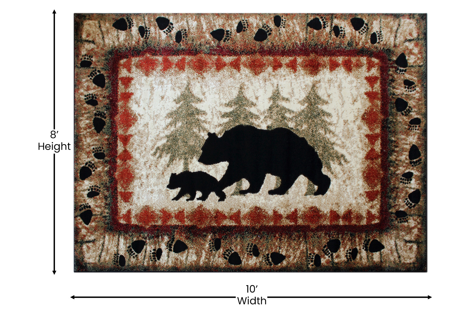 BLNK Ursus Collection Rustic Lodge Wandering Black Bear and Cub Area Rug with Jute Backing - 8'W x 10'L