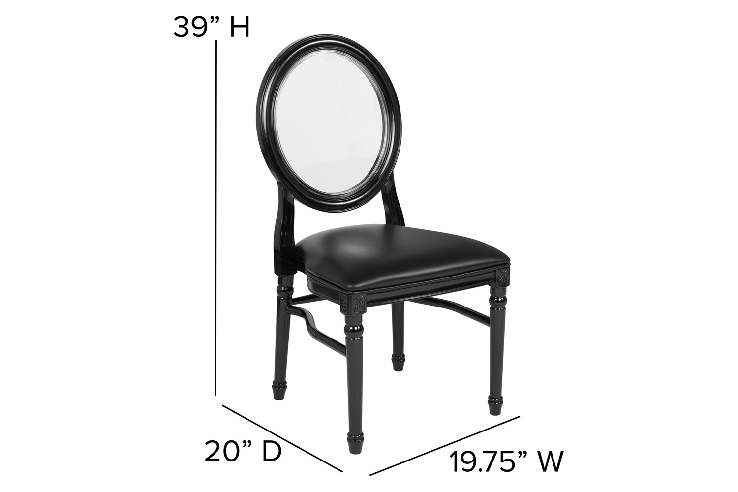 BLNK - HERCULES Series Vinyl King Louis Chair with Transparent Back, Black Seat and Black Frame