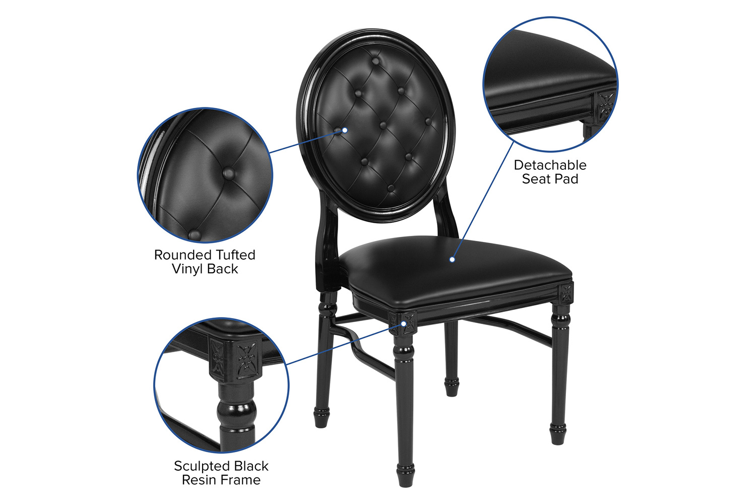 BLNK - HERCULES Series Vinyl King Louis Chair with Tufted Back, Black Seat and Black Frame