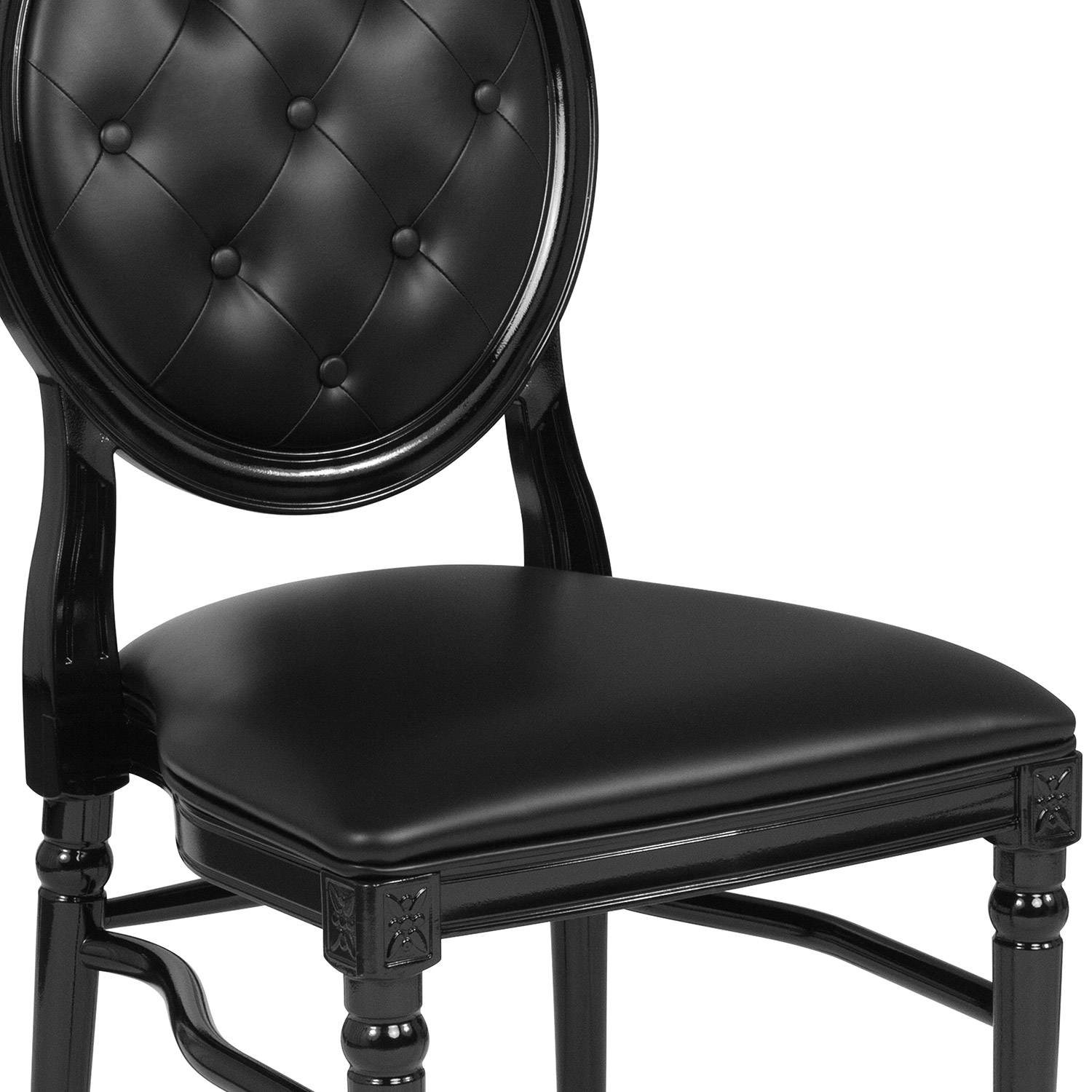 BLNK - HERCULES Series Vinyl King Louis Chair with Tufted Back, Black Seat and Black Frame