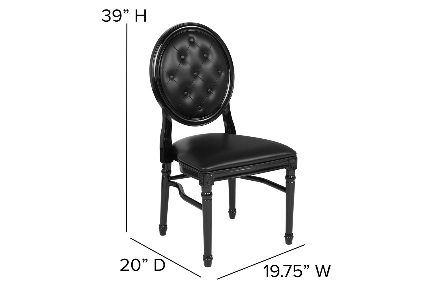 BLNK - HERCULES Series Vinyl King Louis Chair with Tufted Back, Black Seat and Black Frame