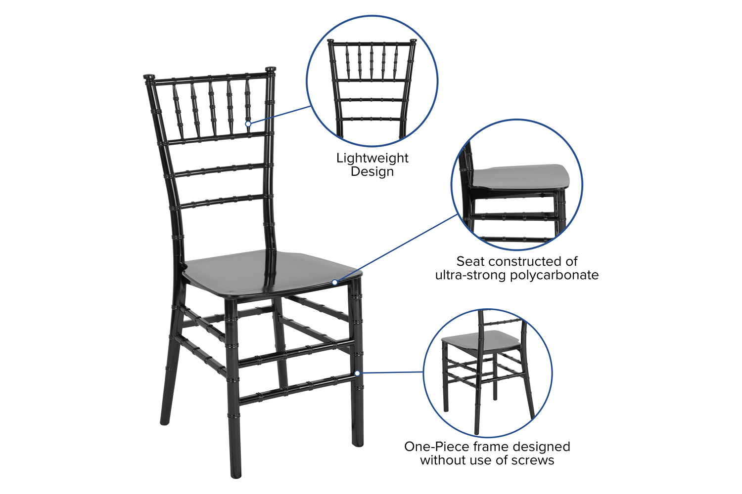 BLNK HERCULES Series Resin Stacking Chiavari Chair - Black